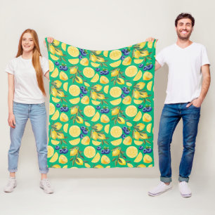 Couverture Polaire Citrus jaune et Motifs bleuets