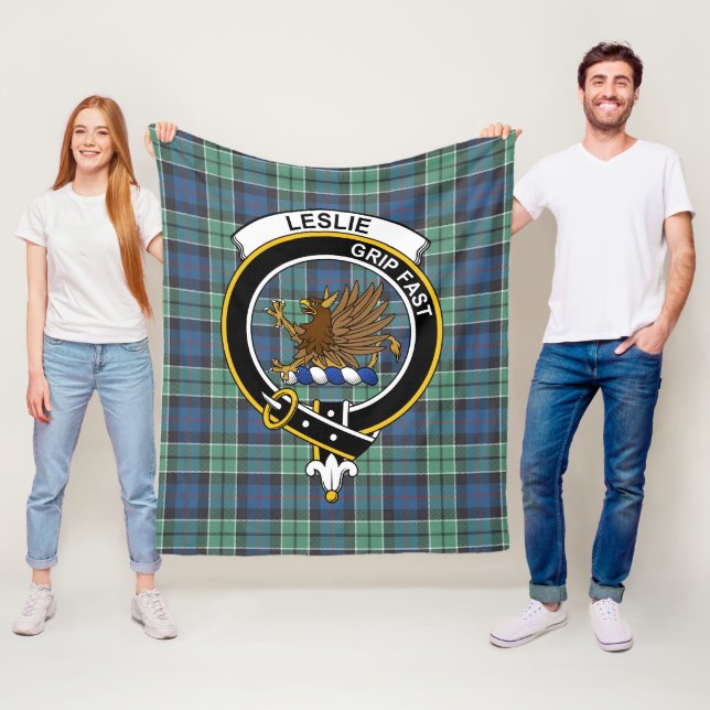 Couverture Polaire Clan Leslie Chasse Tartan antique Plaid (En situation)