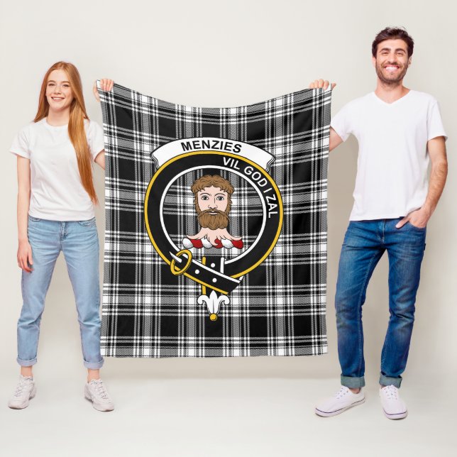 Couverture Polaire Clan Menzies Noir & Blanc Moderne Tartan Plaid (En situation)