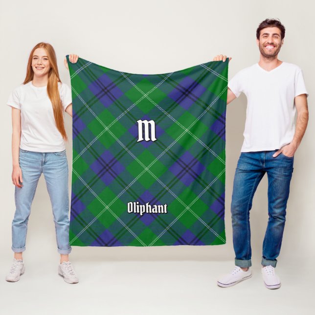 Couverture Polaire Clan Oliphant Tartan Fleece Blanche (En situation)