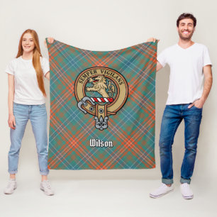 Couverture Polaire Clan Wilson Crest au-dessus de Tartan antique