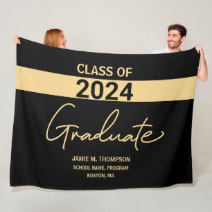 Couverture Polaire Classe de 2024 Black Gold Personnalisé Graduation