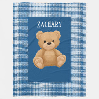 Couverture Polaire Classic Blue Houndstooth, Teddy Bear,