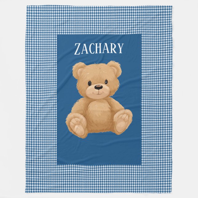 Couverture Polaire Classic Blue Houndstooth, Teddy Bear, (Devant)