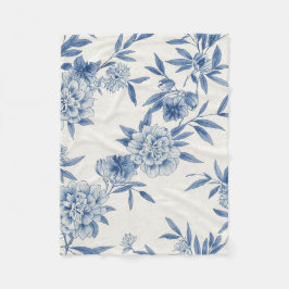 Couverture Polaire Classique motif toile florale bleue aquarelle blan