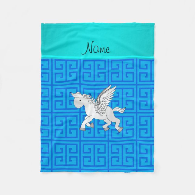 Couverture Polaire Clé grecque bleue nommée personnalisée de Pegasus (Devant)