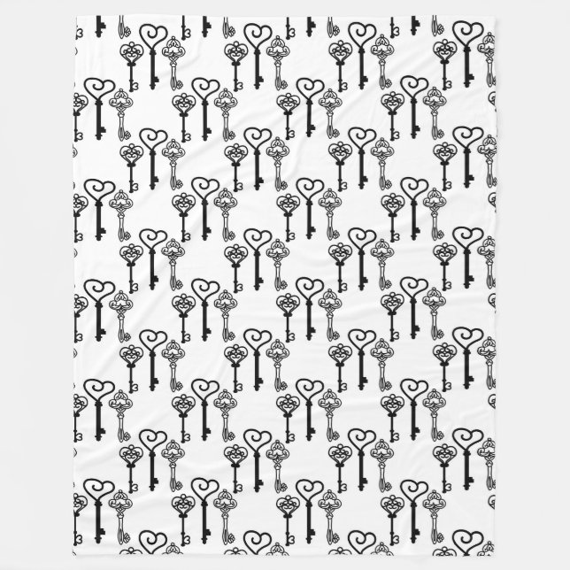 Couverture Polaire Clés anciennes Blanche en polaire, Grande (Devant)