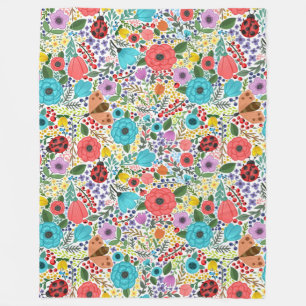 Couverture Polaire Coccinelles et Fleurs