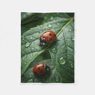 Couverture Polaire Coccinelles Rouges Sur Épaisses Feuilles Vertes Co