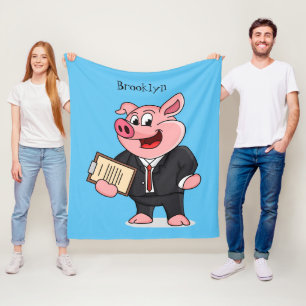 Couverture Polaire Cochon amusant en costume d'affaires dessin animé