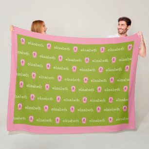 Couverture Polaire Cochon de ferme en caricatures - rose et vert citr