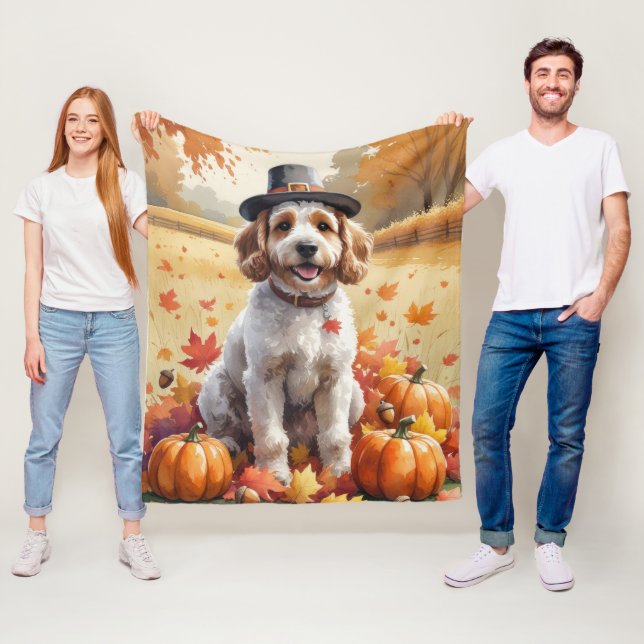 Couverture Polaire Cockapou À L'Automne Laisse Thanksgiving Art (En situation)