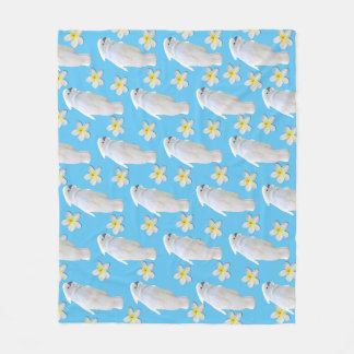 Couverture Polaire Cockatoos et fleurs de la Plumeria