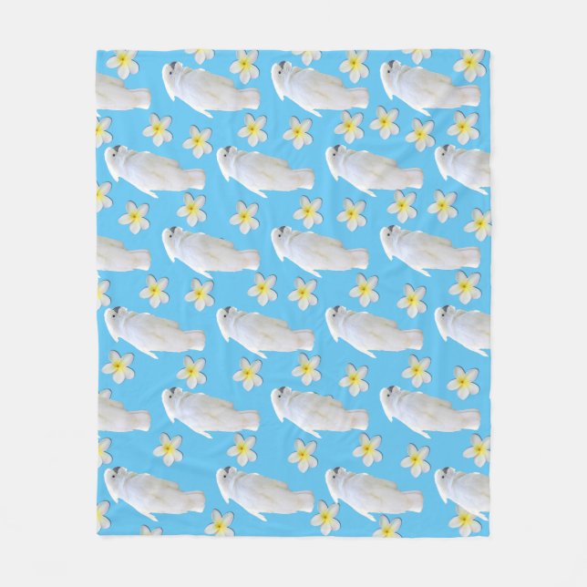 Couverture Polaire Cockatoos et fleurs de la Plumeria (Devant)