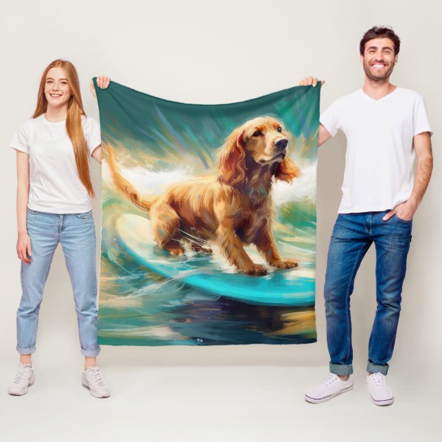 Couverture Polaire Cocker Spaniel Beach Surf Peinture (En situation)