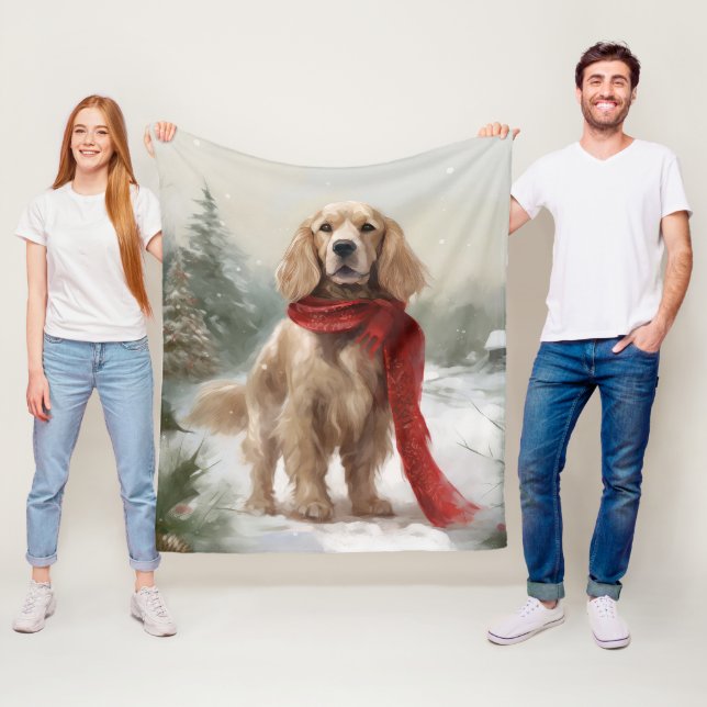 Couverture Polaire Cocker Spaniel Chien dans Noël de neige (En situation)