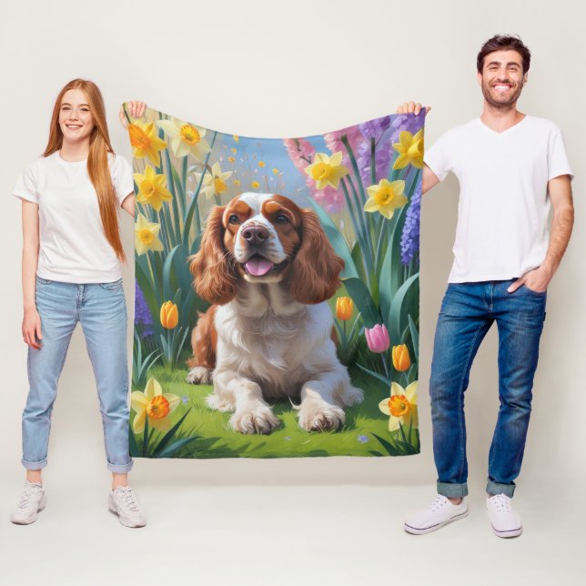 Couverture Polaire Cocker Spaniel Chien Fleurs de printemps de chien  (En situation)