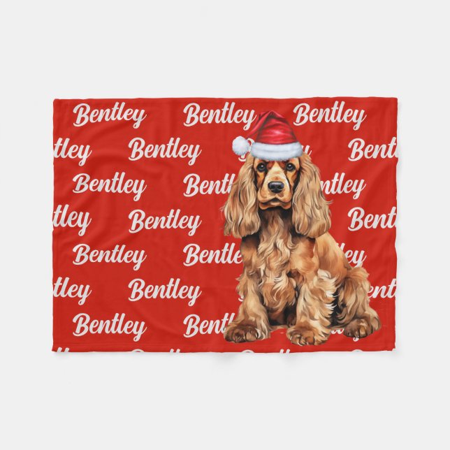 Couverture Polaire Cocker Spaniel Père Noël Chien Nom Personnalisé No (Devant (Horizontal))