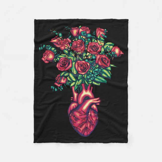 Couverture Polaire Coeur anatomique avec Roses, Heart Warrior (Devant)