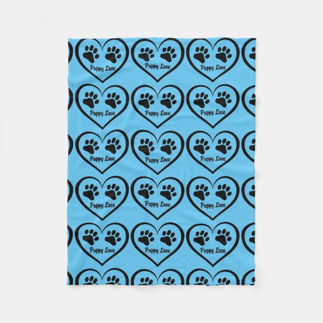 Couverture Polaire Coeur d'amour chiot avec empreintes de pattes (Devant)