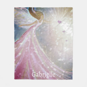 Couverture Polaire Cœur d'ange gardien Ailes de watercolor Nom person