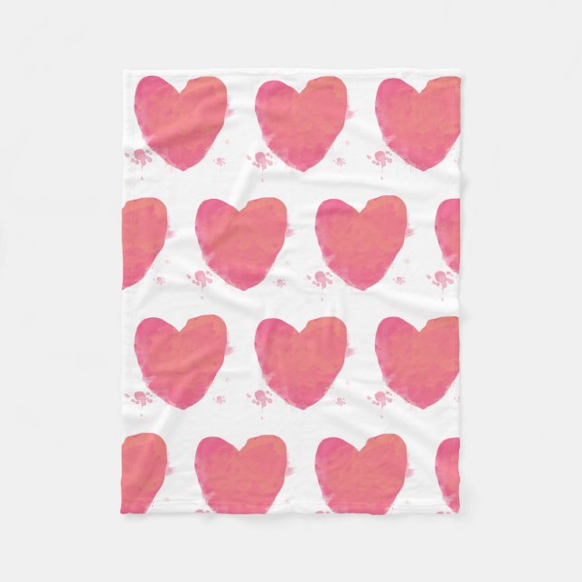 Couverture Polaire Coeur d'aquarelle rose (Devant)