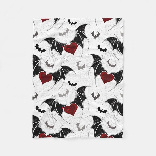 Couverture Polaire Coeur d'Halloween avec ailes de chauve-souris noir (Devant)