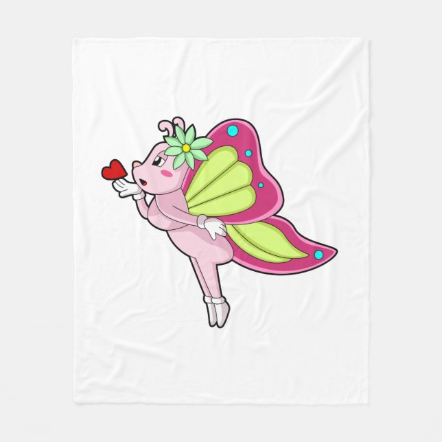 Couverture Polaire Coeur en fleurs papillon (Devant)