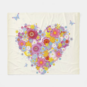 Couverture Polaire Coeur floral avec des papillons