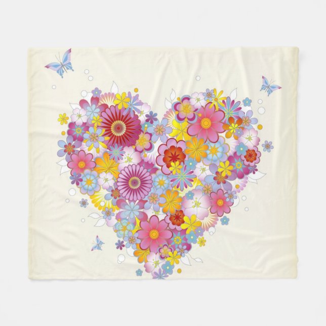 Couverture Polaire Coeur floral avec des papillons (Devant (Horizontal))