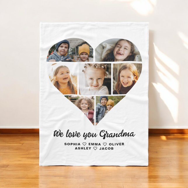 Couverture Polaire Coeur Nous t'aimons Grand-mère photo collage (Créateur téléchargé)
