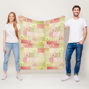 Couverture Polaire Coeurs beiges roses et rayés modernes