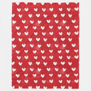 Couverture Polaire Cœurs blancs rouges romantiques