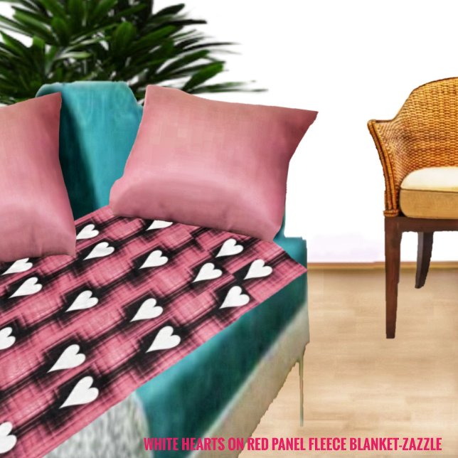 Couverture Polaire Coeurs blancs sur le panneau rouge (Créateur téléchargé)