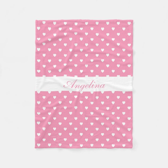 Couverture Polaire Coeurs blancs sur rose Personnalisé (Devant)