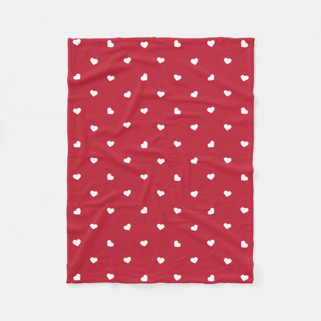 Couverture Polaire Coeurs blancs sur rouge (Devant)