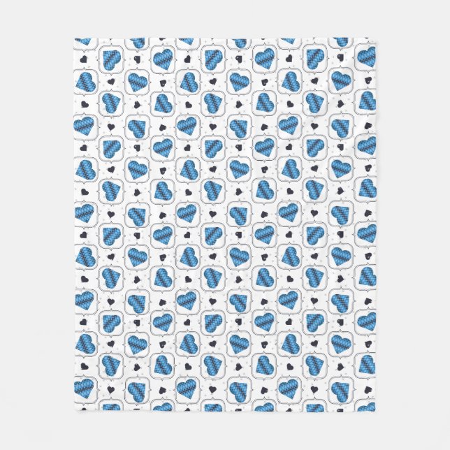 Couverture Polaire Coeurs bleu foncé Jacquard posh (Devant)