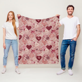Couverture Polaire Cœurs Broder et Motif Floral Romantique