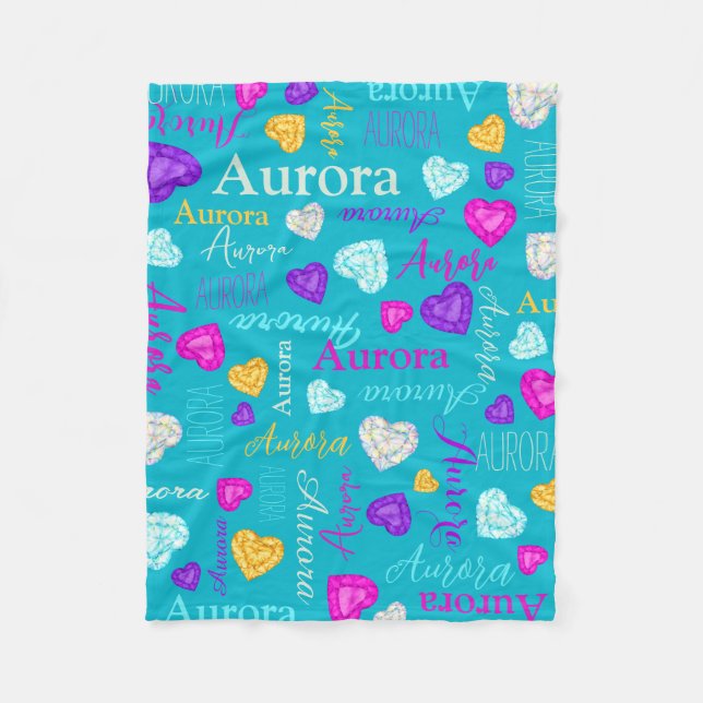 Couverture Polaire Coeurs de pierres précieuses nom personnalisé Auro (Devant)