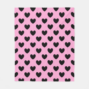 Couverture Polaire Coeurs de polka noir sur coton bonbon rose