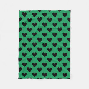 Couverture Polaire Coeurs de polka noir sur Kelly green