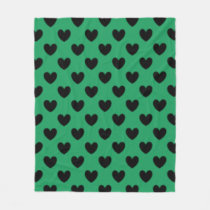 Couverture Polaire Coeurs de polka noir sur Kelly green