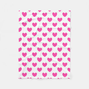 Couverture Polaire Coeurs de polka rose Fuchsia sur blanc