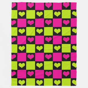 Couverture Polaire Coeurs de tableau de bord - Vert citron, rose chau