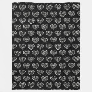 Couverture Polaire Coeurs en fibre noire et argentée