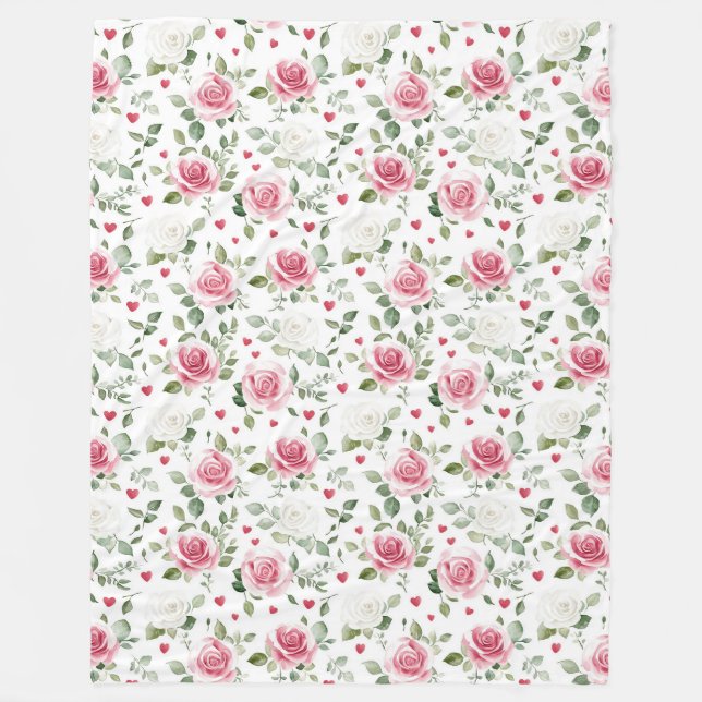 Couverture Polaire Coeurs floraux roses (Devant)