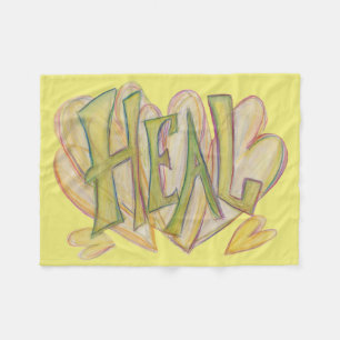 Couverture Polaire Coeurs guérisseurs Word Art Soft Chemo Fleece Bla