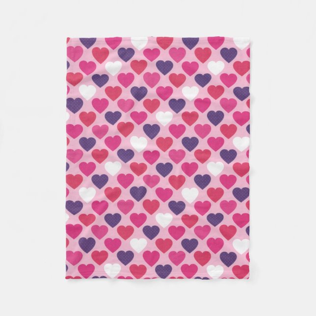 Couverture Polaire Coeurs mignons rose et violet motif romantique (Devant)