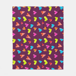 Couverture Polaire Coeurs multicolores : Aquarelle Motif violet.