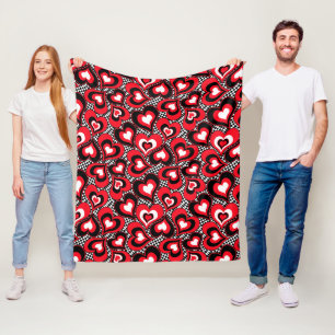 Couverture Polaire Coeurs, noirs, rouges et blancs.